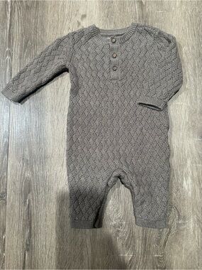 Neutral Brown Knit Baby Bodysuit with Button Placket